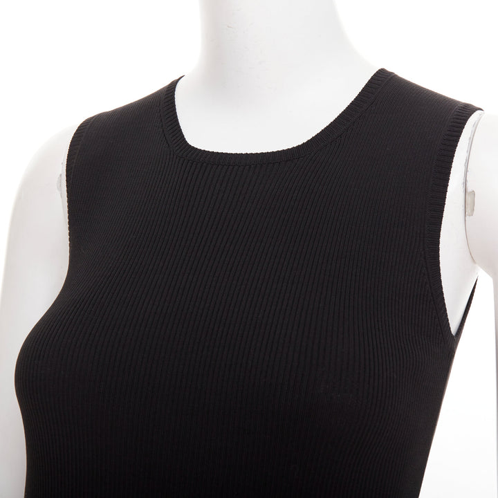 HERMES Vintage black cotton ribbed body con round neck vest XS