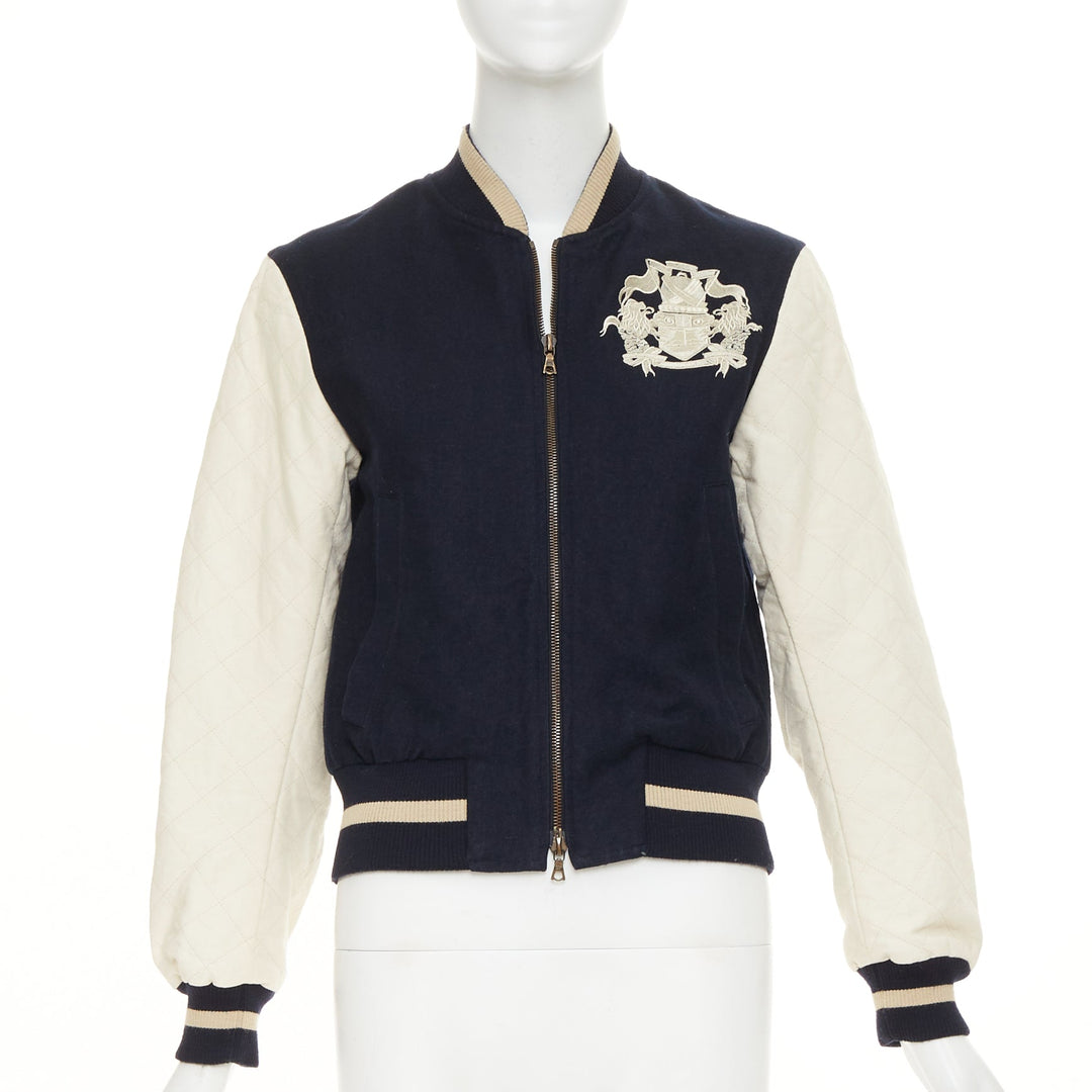 DRIES VAN NOTEN 2015 Runway embroidered linen wool varsity bomber jacket IT42 M