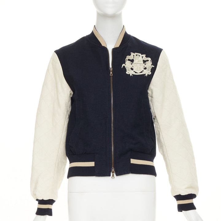 DRIES VAN NOTEN 2015 Runway embroidered linen wool varsity bomber jacket IT42 M