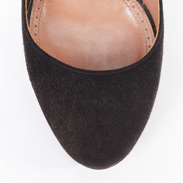 ALAIA black suede leather almond toe high heel court pumps EU35.5