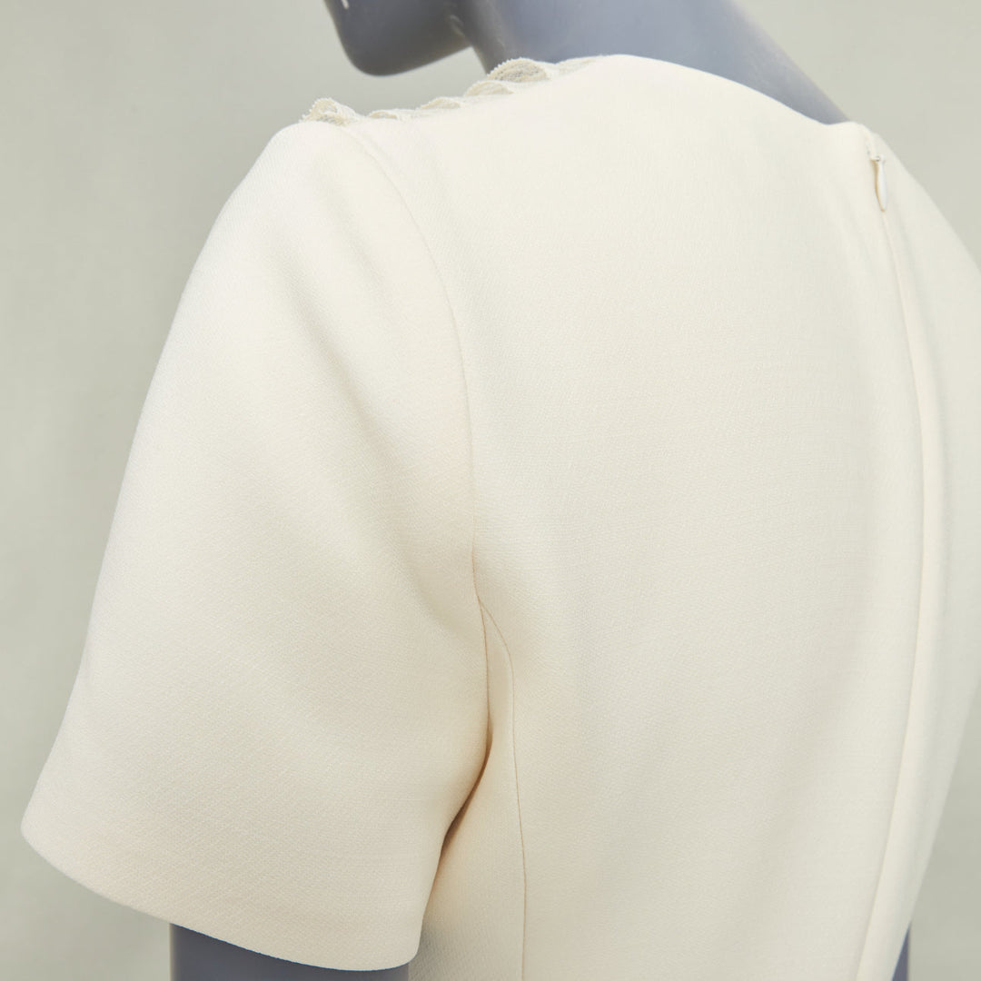DIOR Bridal ivory wool silk crepe lace bib cocktail dress FR38 M