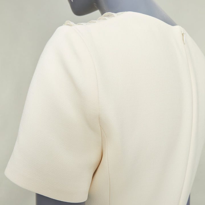 DIOR Bridal ivory wool silk crepe lace bib cocktail dress FR38 M