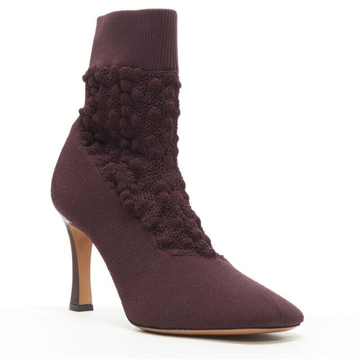 OLD CELINE Glove Bootie burgundy textured sock knit square toe boots EU40