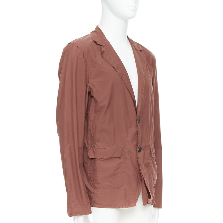 LANVIN Alber Elbaz brick red nylon cotton raw edge relaxed blazer US40 L