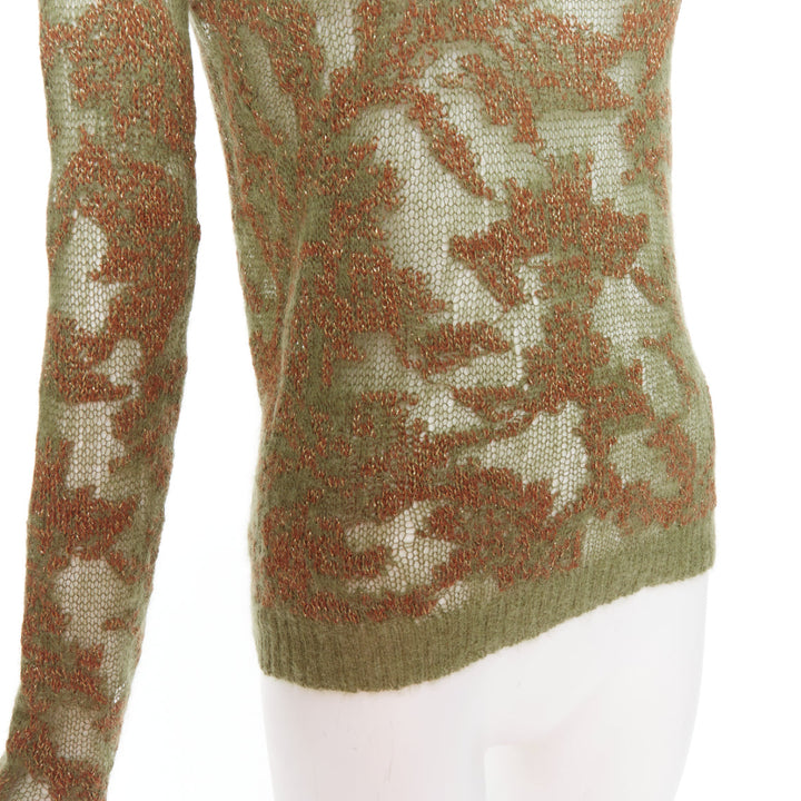 DIOR 2023 Brocart green brown cashmere blend loose knit sweater FR34 XS
