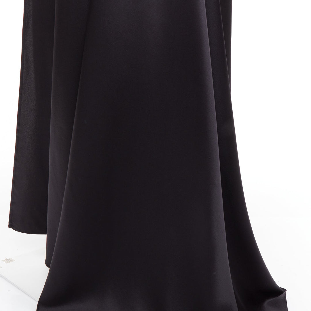 SAINT LAURENT 2022 Runway black silk plunge open back high slit slip gown FR40 M