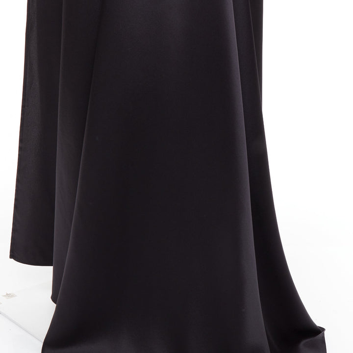 SAINT LAURENT 2022 Runway black silk plunge open back high slit slip gown FR40 M