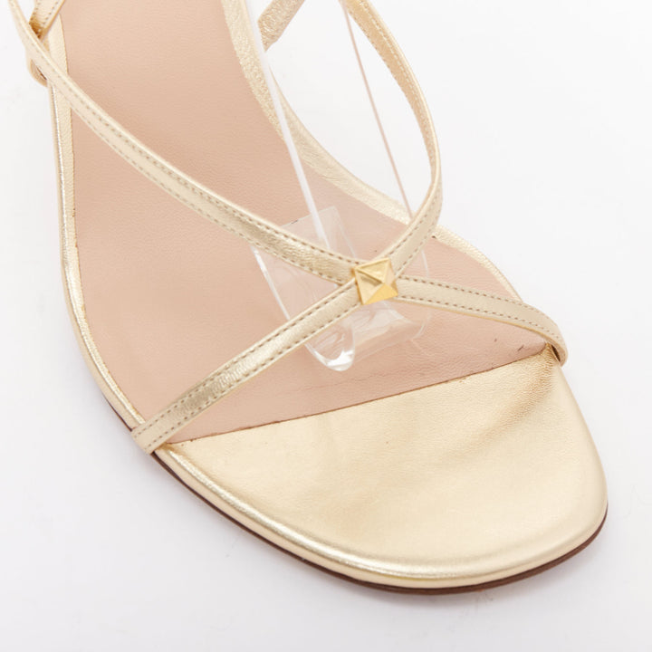 VALENTINO Rockstud gold leather studded simple strappy sandals EU39