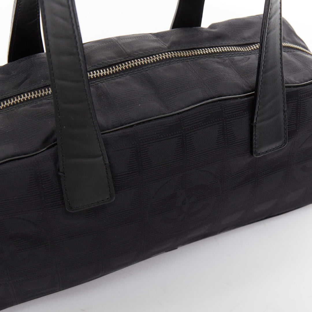 CHANEL 2002 New Travel Line black jacquard nylon mini Boston bowling bag