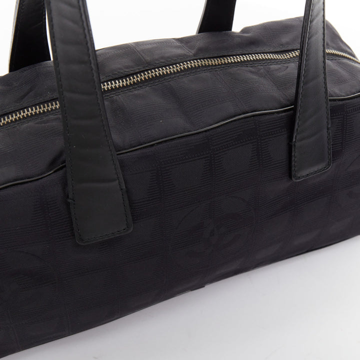 CHANEL 2002 New Travel Line black jacquard nylon mini Boston bowling bag