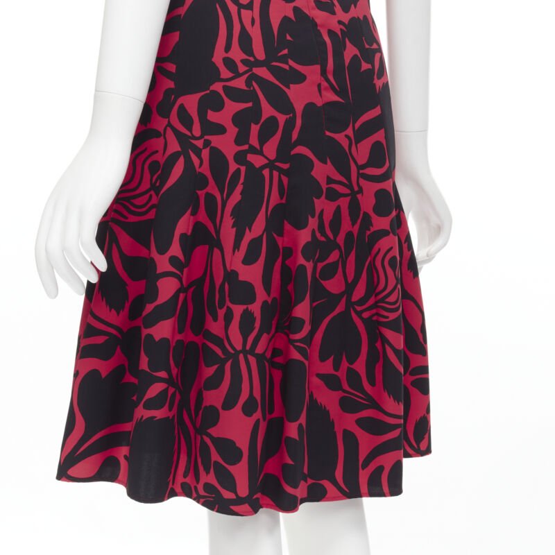 OSCAR DE LA RENTA red black floral print panelled fit flared dress XS