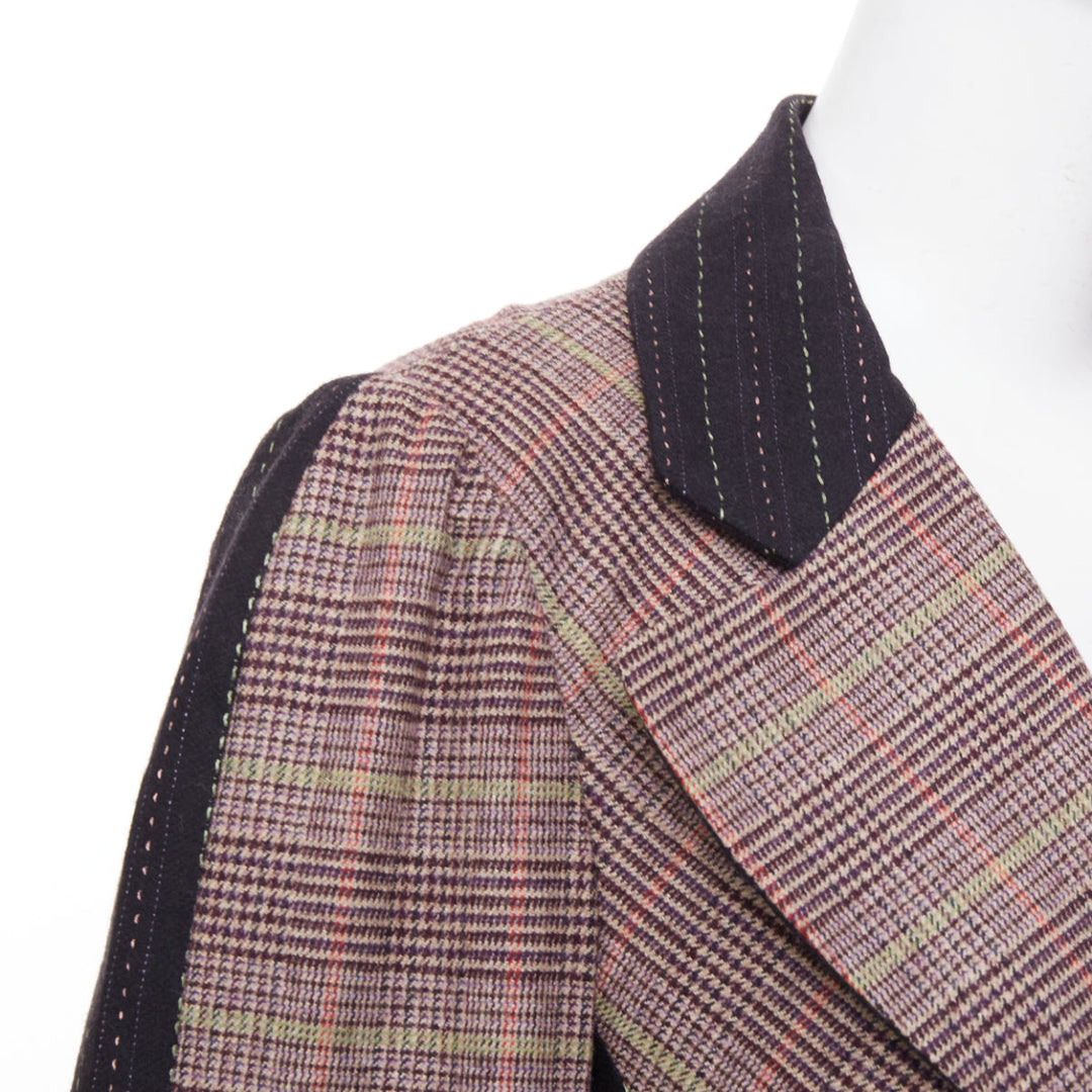 CHRISTIAN LACROIX patchwork plaid pinstripe tailored blazer jacket suit FR44 2XL