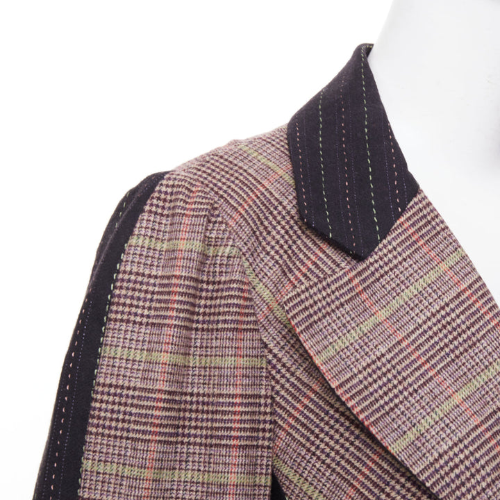 CHRISTIAN LACROIX patchwork plaid pinstripe tailored blazer jacket suit FR44 2XL