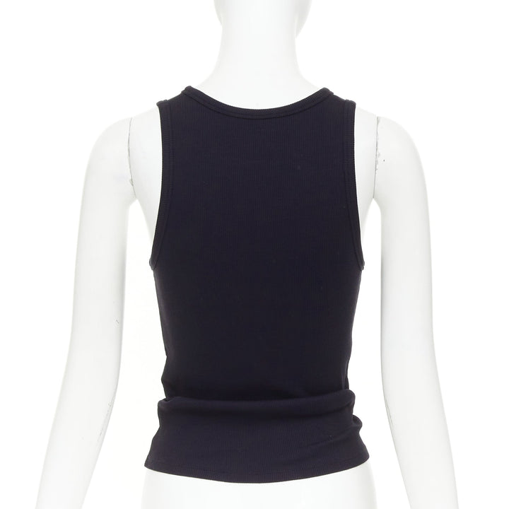 PACO RABANNE black silver piercing ring detail gathered ribbed tank top IT38 XS