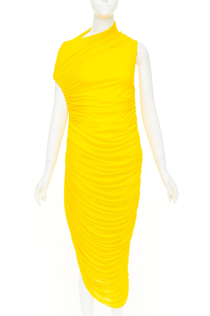 FERRAGAMO Maximilian Davis 2023 Runway yellow asymmetric ruched dress IT42 M