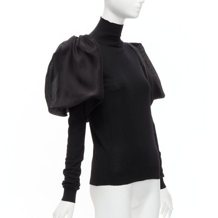 LANVIN 2011 black merino wool silk balloon puff sleeve turtleneck sweater S