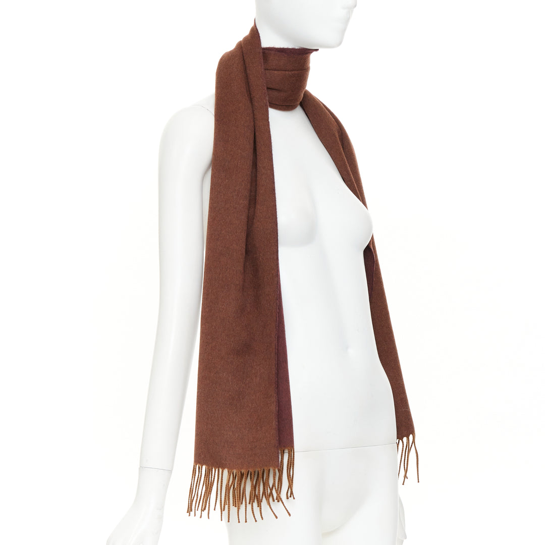 LORO PIANA Two Tone Baby Cashmere brown fringed colorblocked long scarf