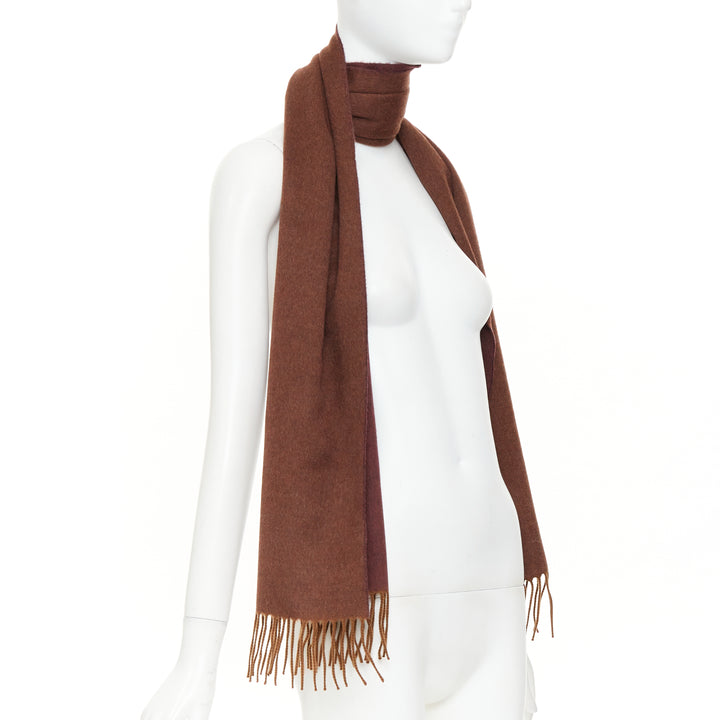 LORO PIANA Two Tone Baby Cashmere brown fringed colorblocked long scarf