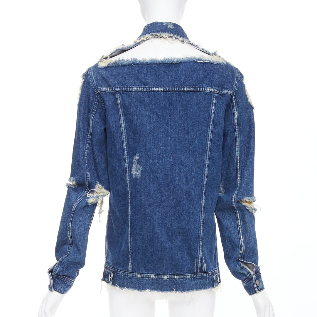 ACNE STUDIOS 2012 Fever Torn blue distressed denim cut out jacket FR34 XS