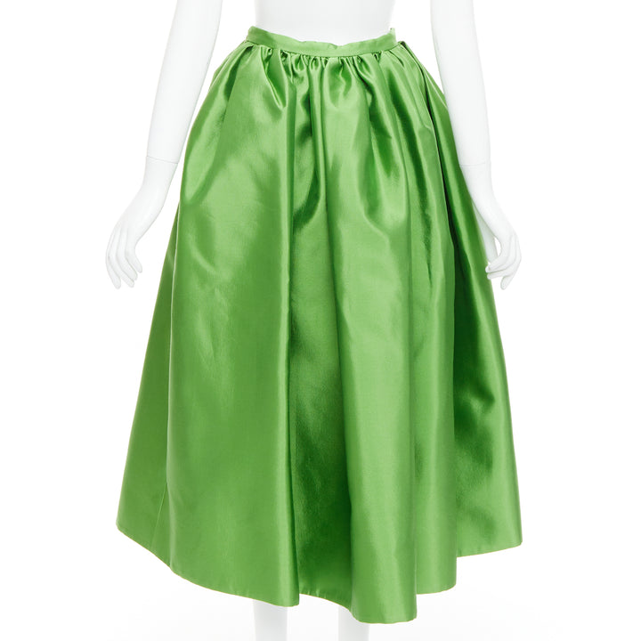 PRADA 2022 Kelly Green duchesse silk wool evening full midi skirt IT40 M
