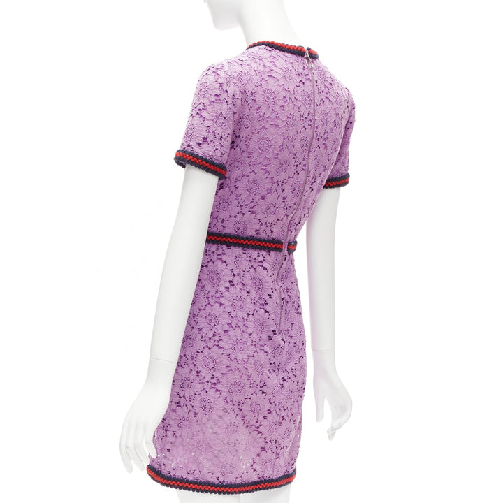 GUCCI Alessandro Michele 2017 purple lace 4 pocket preppy dress IT40 S