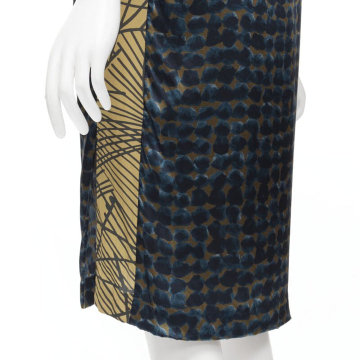 Female mannequin wearing Dries Van Noten Blue Silk Women Cocktail Dresses in Size FR36 | Available at JHROP