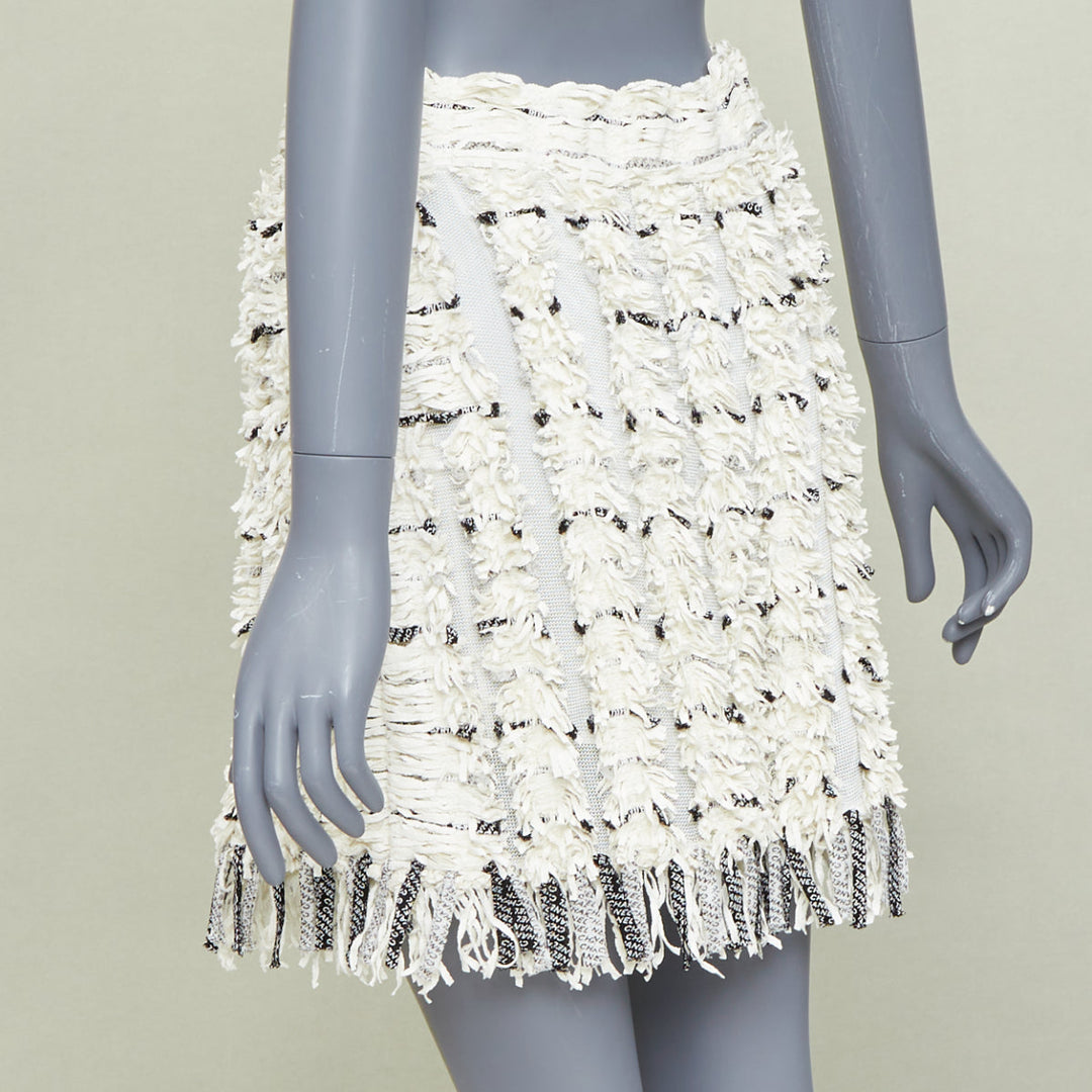 CHANEL 18P Runway cream black logo print tweed A-line skirt FR38 M