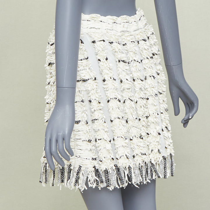 CHANEL 18P Runway cream black logo print tweed A-line skirt FR38 M