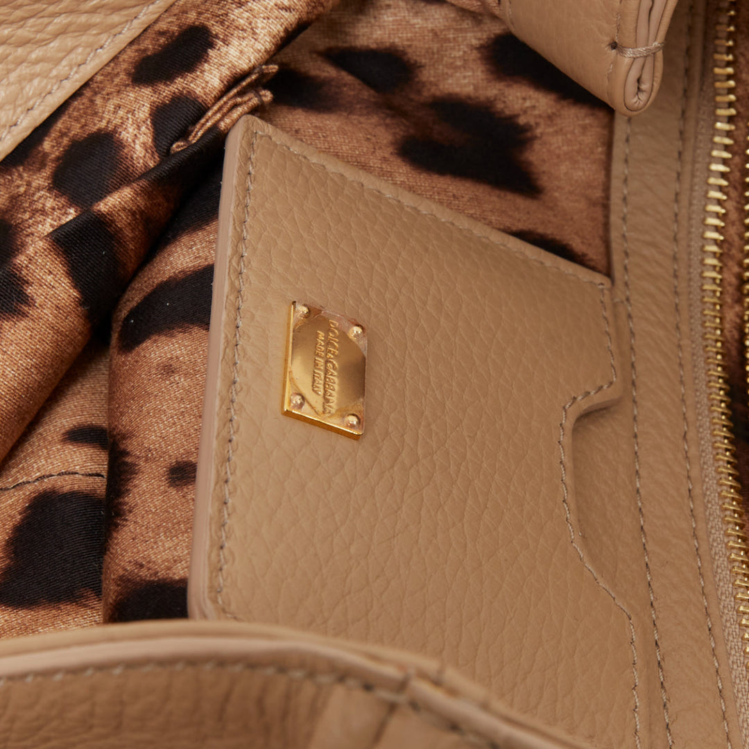 DOLCE GABBANA Miss Sicily beige grained calfskin leather medium satchel bag