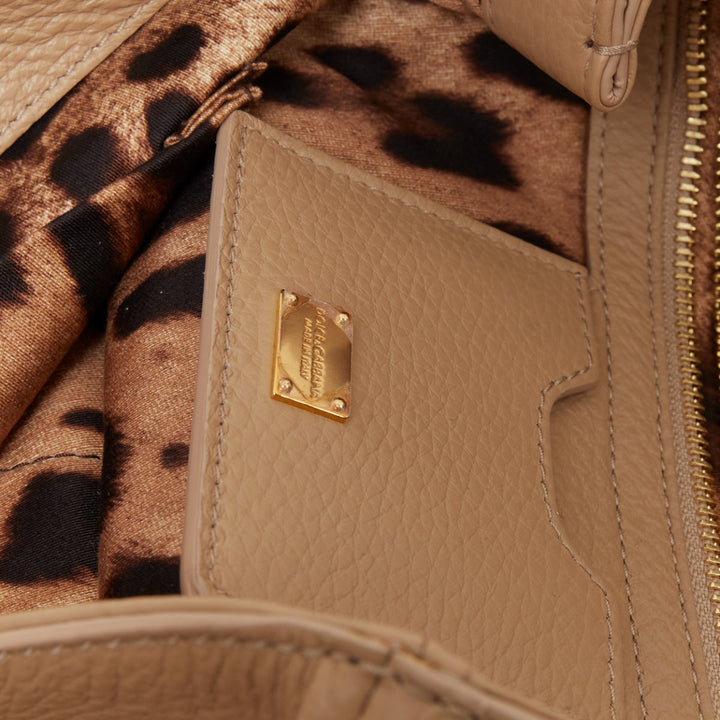 DOLCE GABBANA Miss Sicily beige grained calfskin leather medium satchel bag
