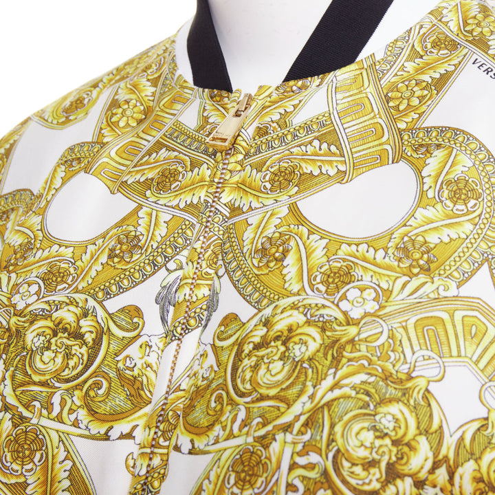 VERSACE 100% silk white gold Barocco chain print cropped bomber IT40 S