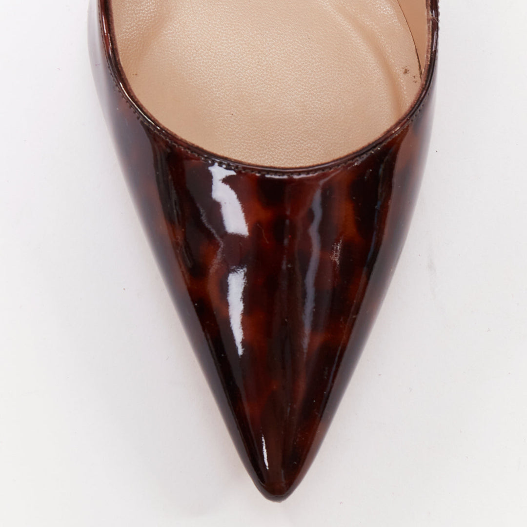 MANOLO BLAHNIK brown tortoise shell print patent stiletto pumps EU37.5