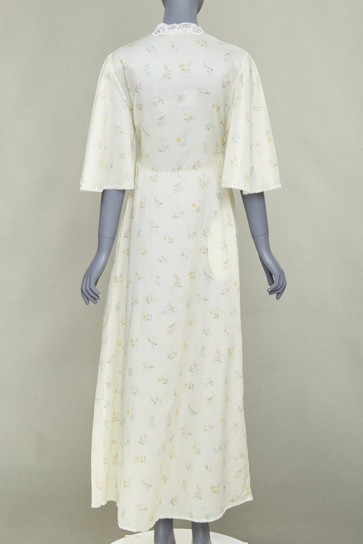 CHRISTIAN DIOR Vintage Sleepwear floral lace trim pastel yellow peignoir robe