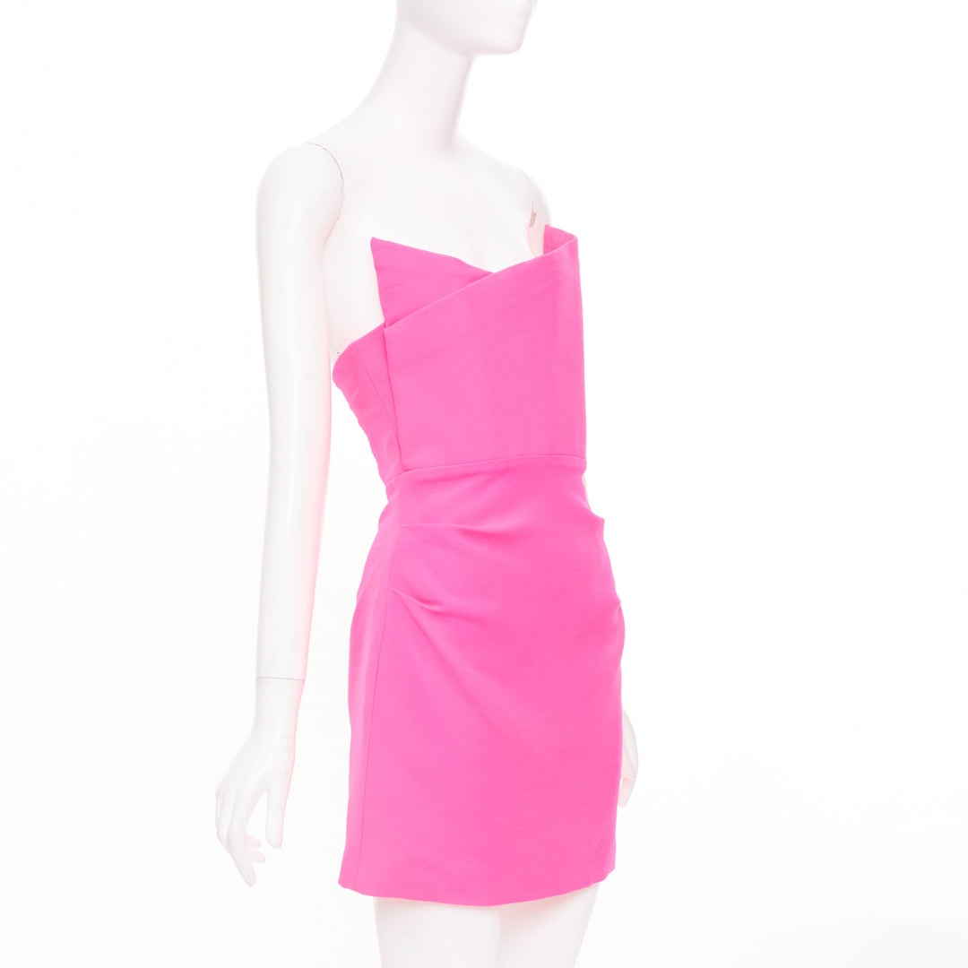 ROLAND MOURET 2023 pink silk wool asymmetric strapless fold cocktail dress UK8 S