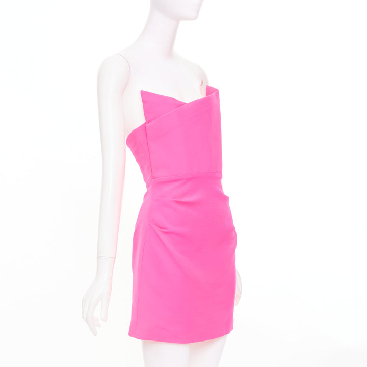 ROLAND MOURET 2023 pink silk wool asymmetric strapless fold cocktail dress UK8 S