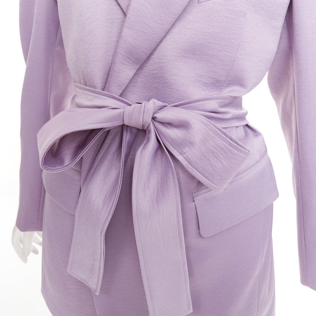 DZOJCHEN lavender purple satin double breasted belted blazer short set XS