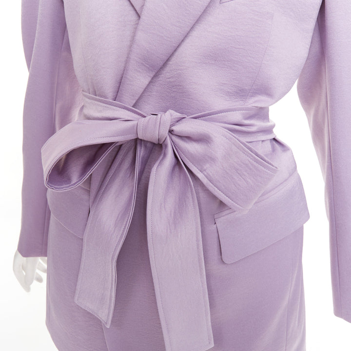 DZOJCHEN lavender purple satin double breasted belted blazer short set XS