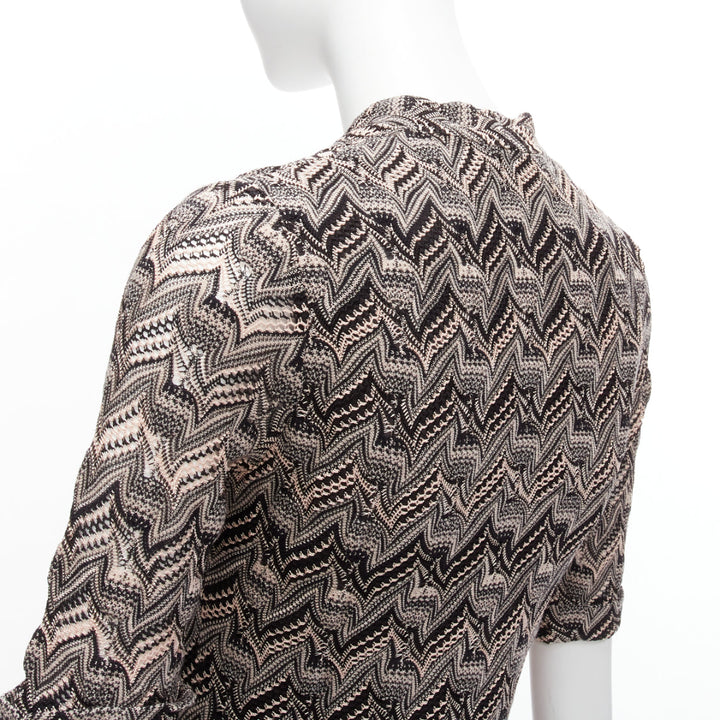 MISSONI pink black chevron knit lace knit V-neck  mini dress IT38 XS