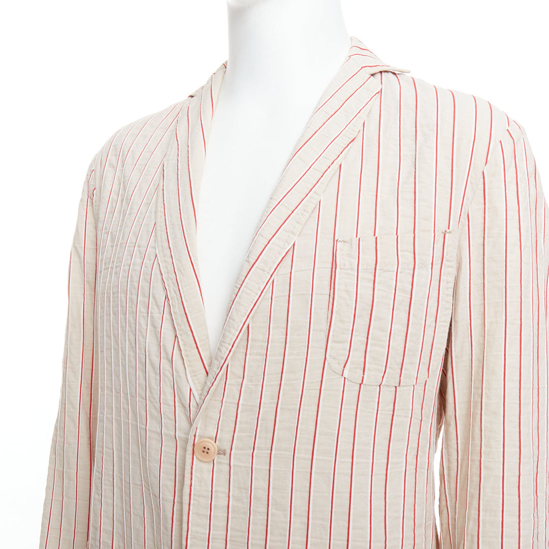 ROMEO GIGLI red beige cotton striped applique slim blazer IT48 M