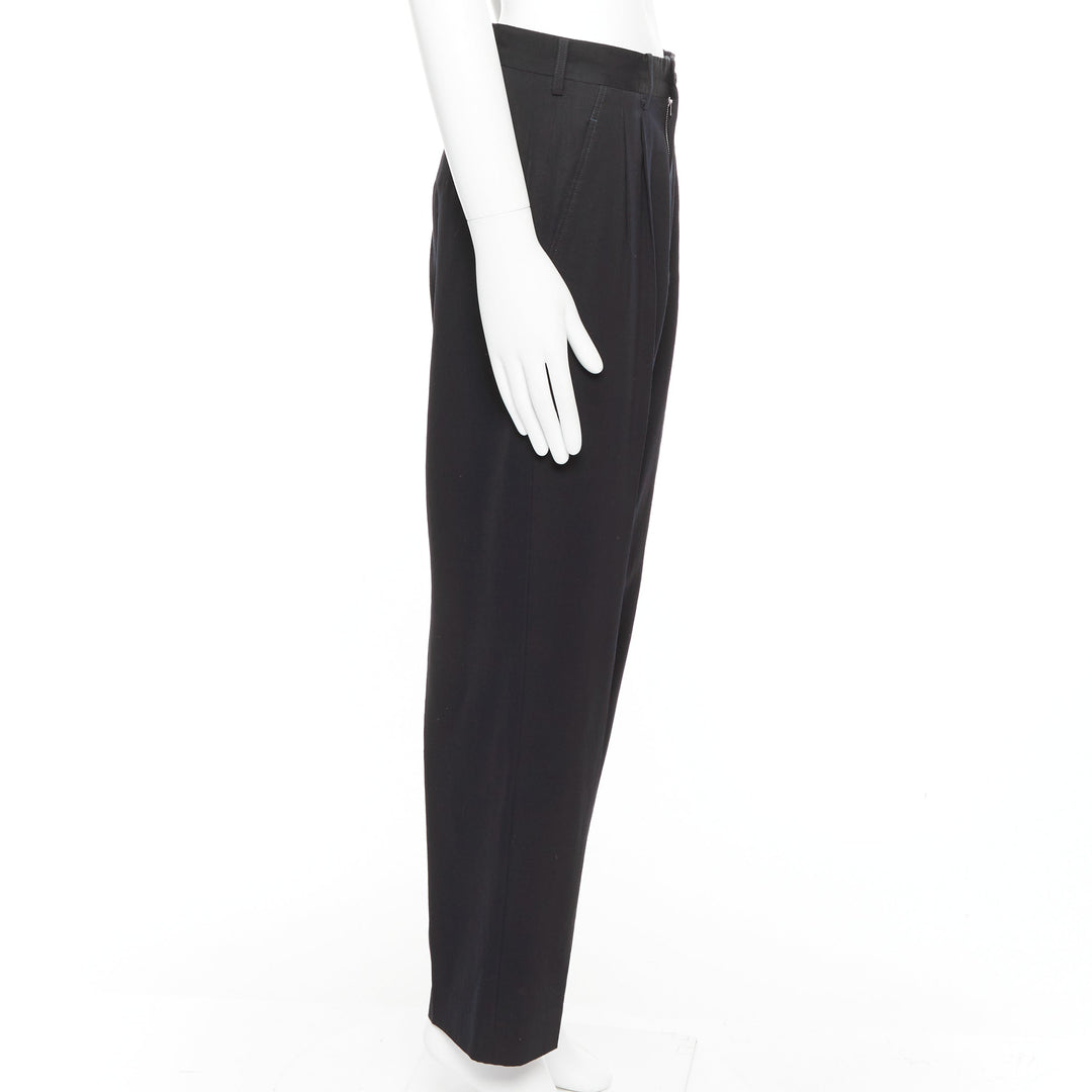 Male mannequin wearing Yohji Yamamoto Navy Wool Men Pants in Size  S | Available at JHROP