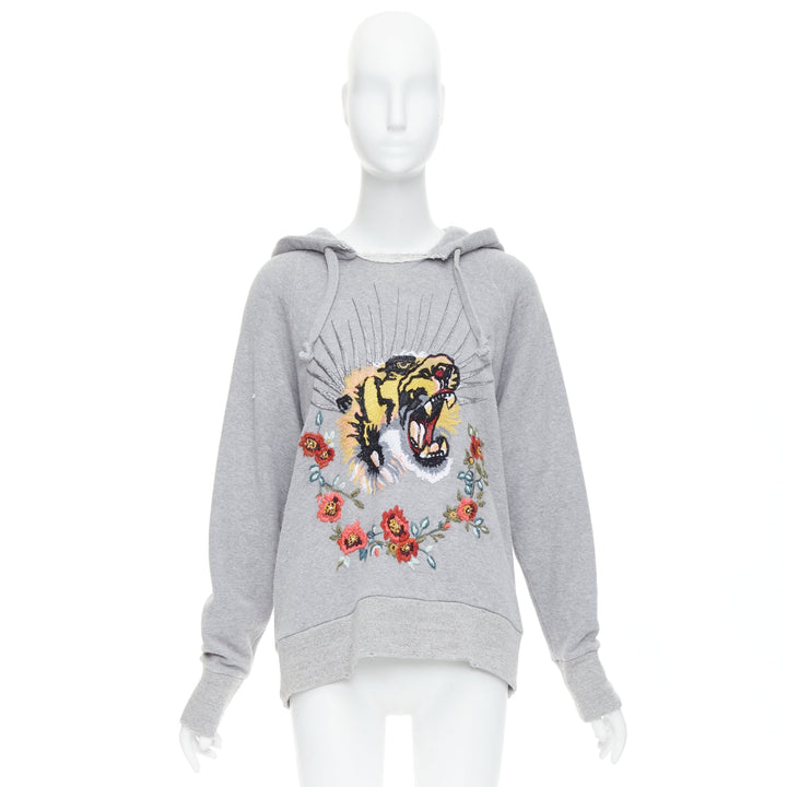 GUCCI Alessandro Michele Blind For Love grey tiger embroidered hoodie S