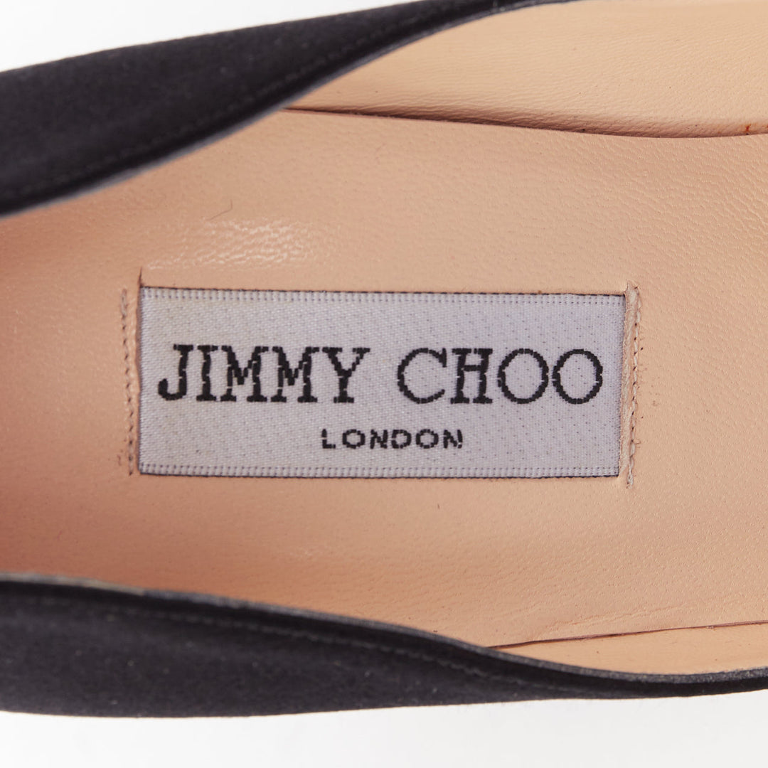 JIMMY CHOO Entice black satin grosgrain red acyrlic flower brooch pumps EU37