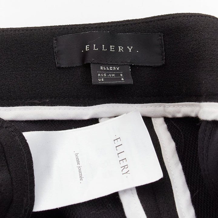 ELLERY black textured crepe minimal classic wide leg flared pants US8 L