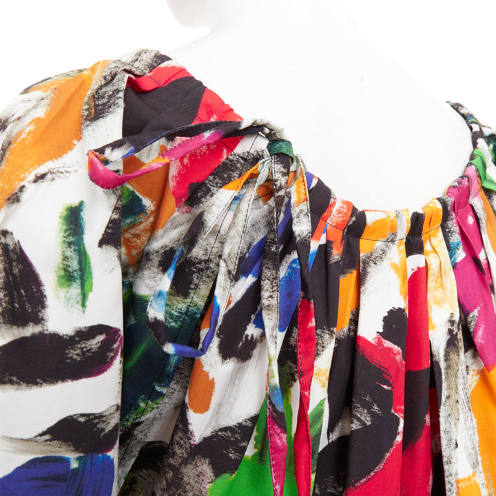 MARNI 2020 multicolored cotton abstract brushstroke print puff sleeve top IT40 S