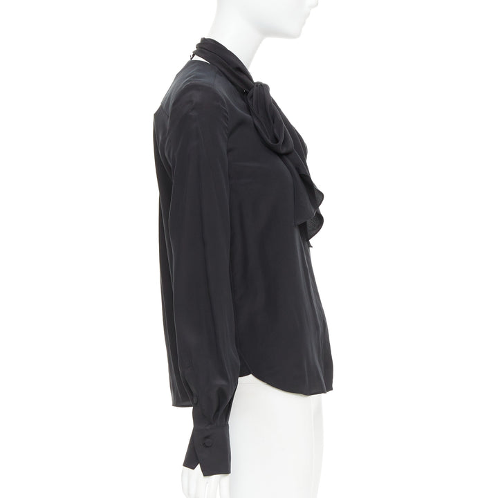 ANOTHER TOMORROW 100% silk black pussybow dress shirt blouse top IT36 XXS