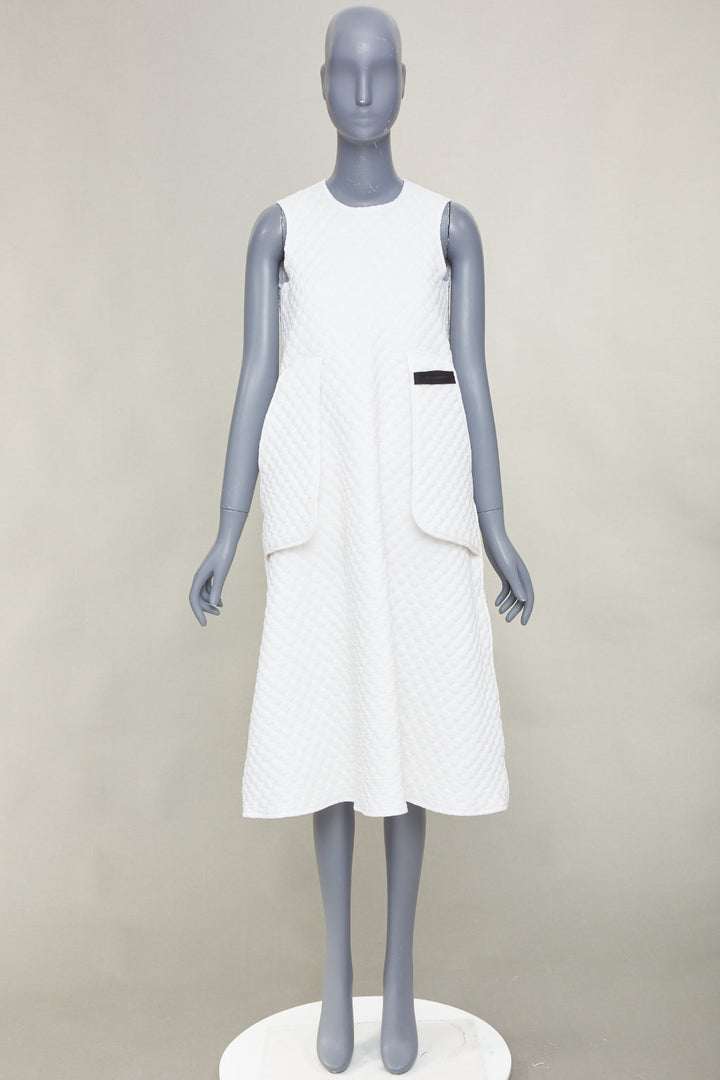 MELITTA BAUMEISTER white diamond quilted front pocket midi tent dress S