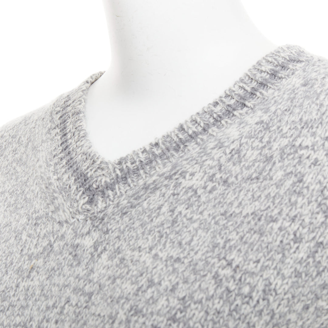 CHRISTIAN DIOR 100% cashmere light grey wool striped logo sweater FR34 XS