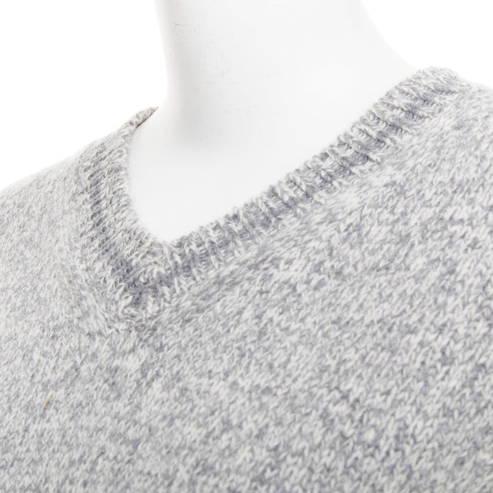 CHRISTIAN DIOR 100% cashmere light grey wool striped logo sweater FR34 XS