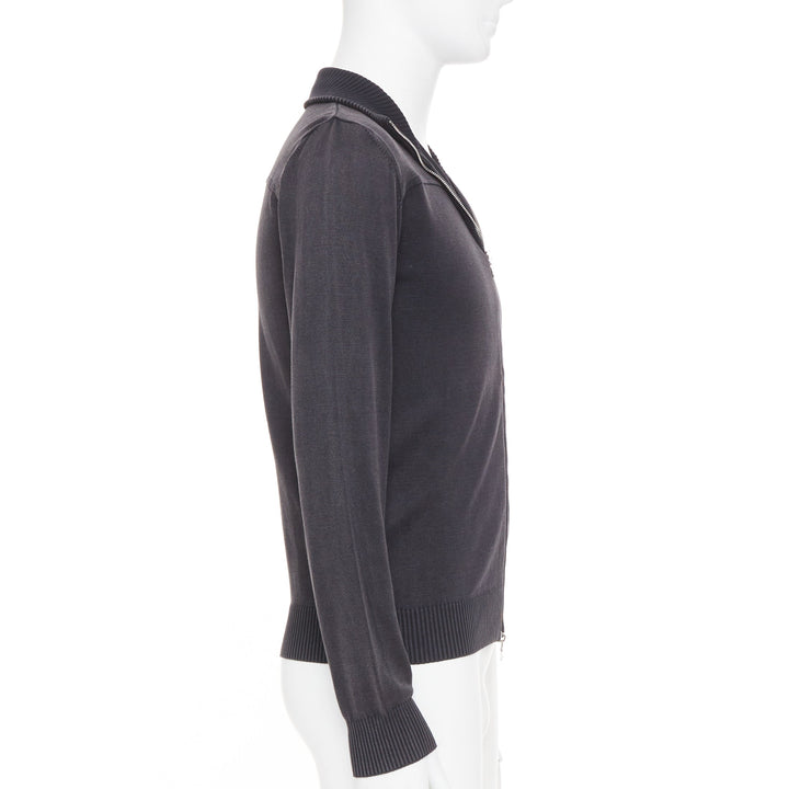 PRADA 2012 cotton full zip mock neck knit cardigan washed effect sweater IT48 M