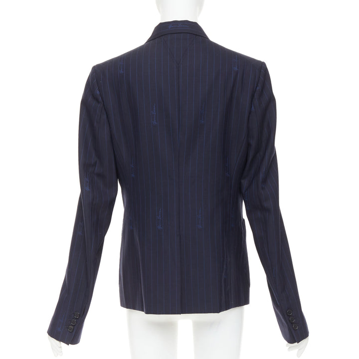 VERSACE navy virgin wool cotton GV Signature pinstripe blazer jacket IT40 S
